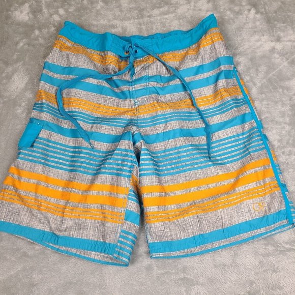 Ocean Pacific Board‎ Shorts Mens Large Blue Orange Striped Surf Swim OP shorts - Picture 1 of 9